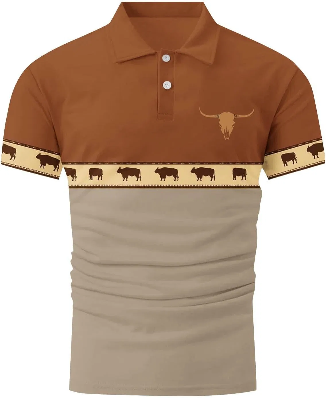 Мужская свободная гавайская рубашка с пуговицами, Khaki — фото 4