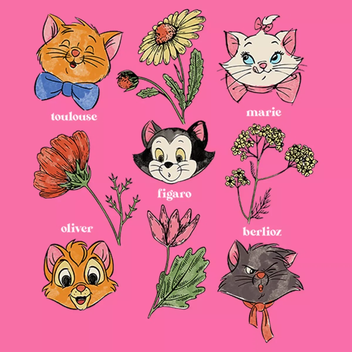 Детская футболка с принтом The Aristocats Floral Friends Disney, Light Pink — фото 2