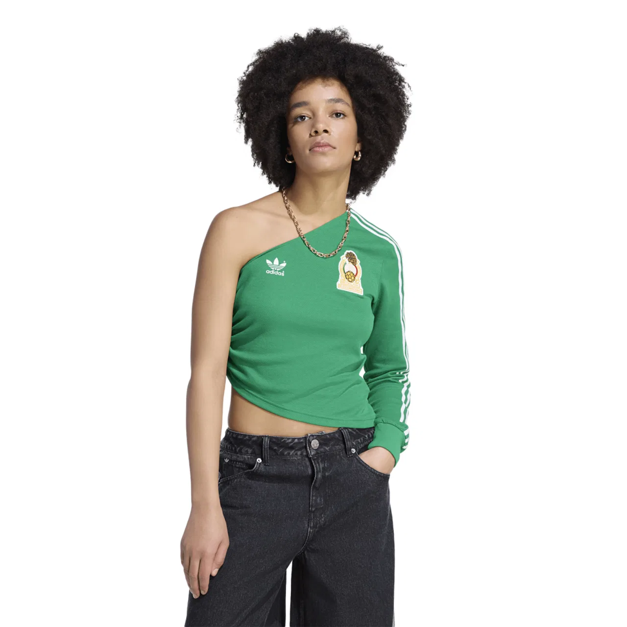 Женская футболка с открытыми плечами adidas Mexico BB Jersey, Green/White