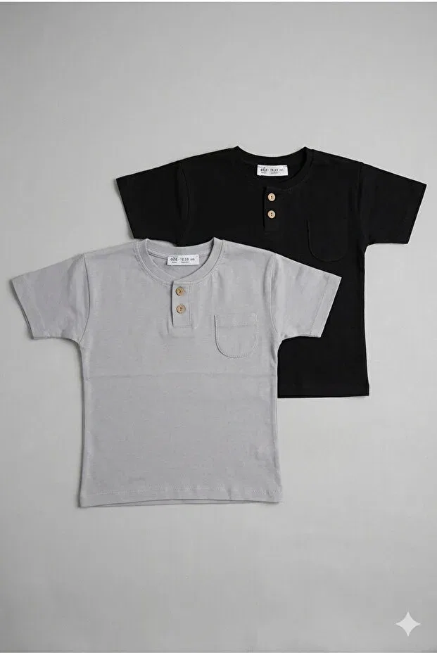 Детская футболка для мальчиков с коротким рукавом комплект 2 предмета Tayo Baby, Gray - Black