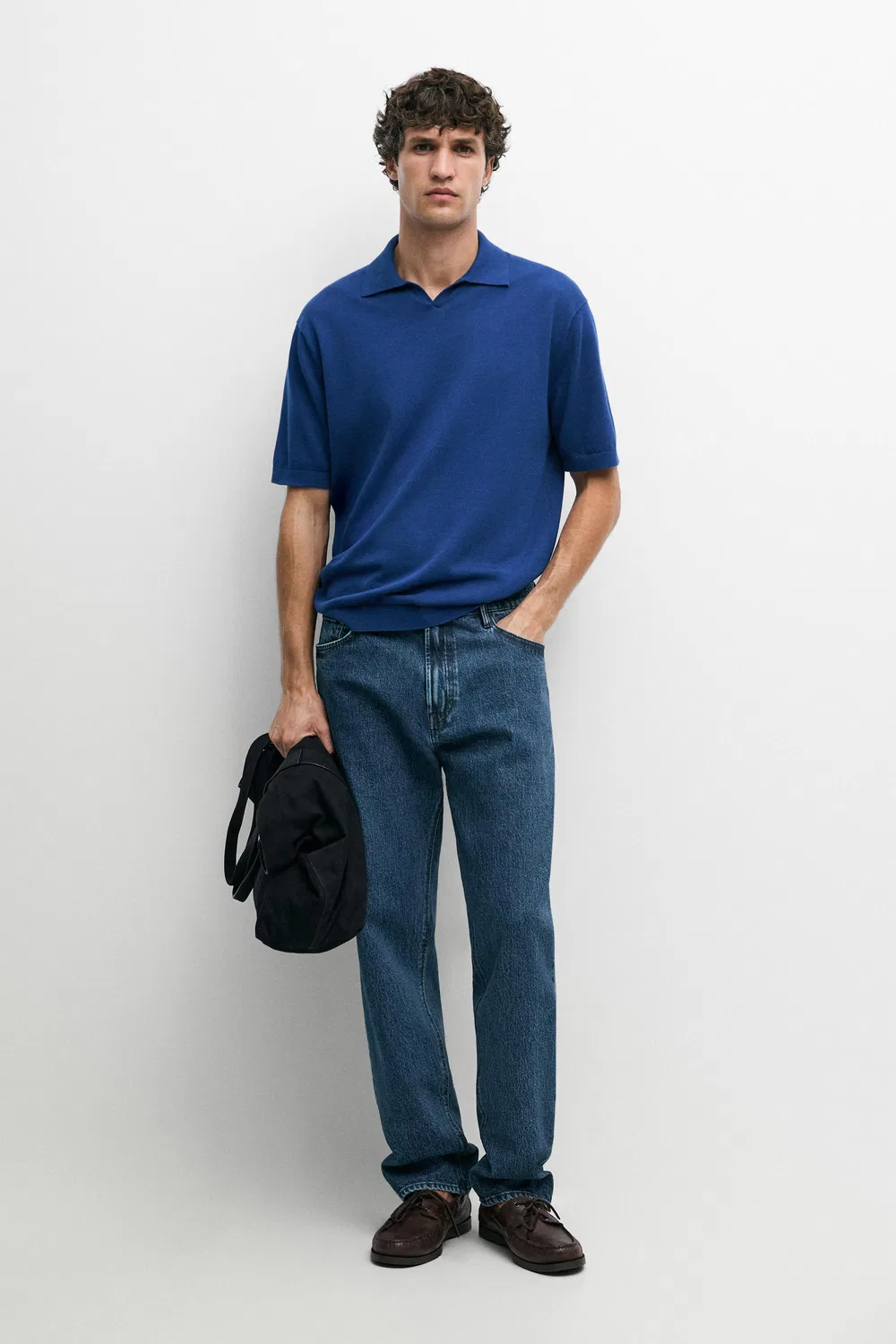 Джинсы Massimo Dutti Stonewashed Tapered-Fit, глубокий синий — фото 3