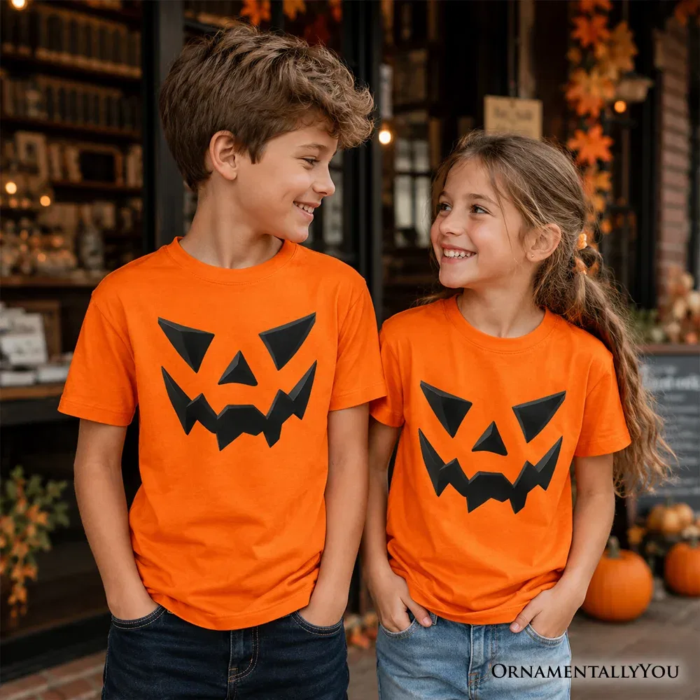 Детская футболка с принтом Minimalist Halloween Graphic Tee OrnamentallyYou, Safety Orange — фото 4