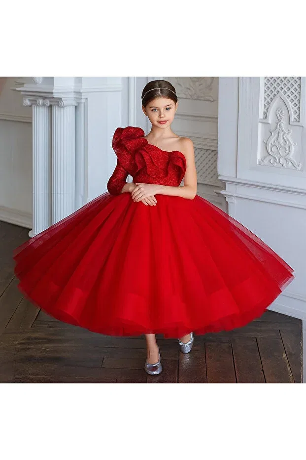 Детское платье для девочек с вышивкой Red princess evening dress Lilymoon, Red — фото 4