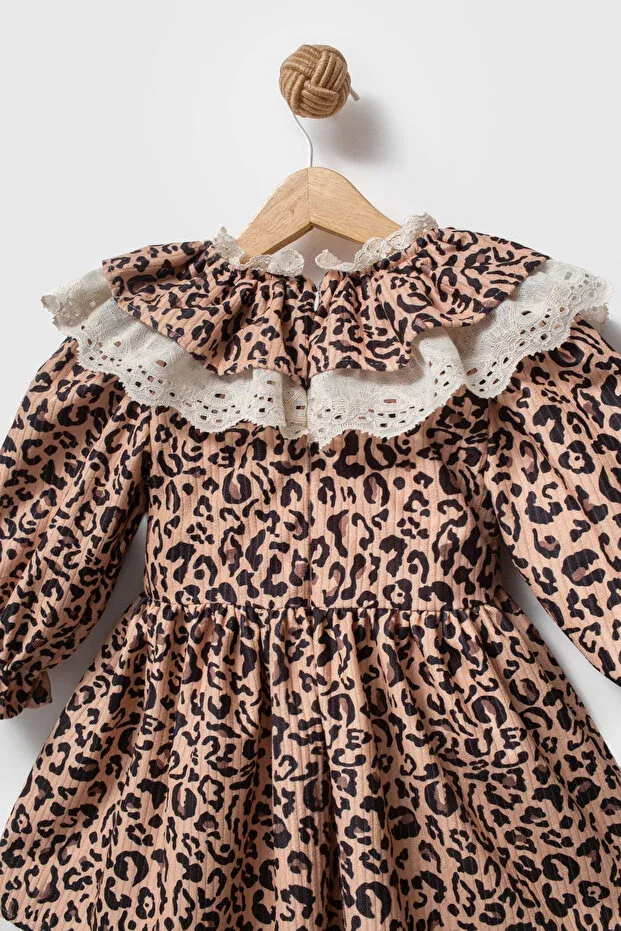 Детское платье для девочек с длинным рукавом Leopard Baby Animals, Light Brown — фото 4