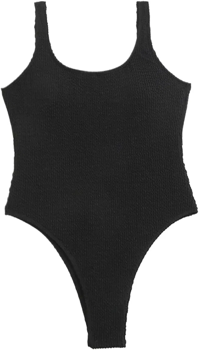 Женский цельный купальник с открытой спиной, Solid, Black