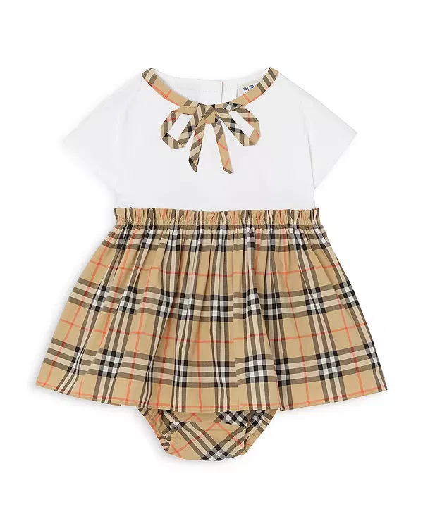 Детский комплект из платья и шорт с принтом Burberry Check Deborah Bow, белый