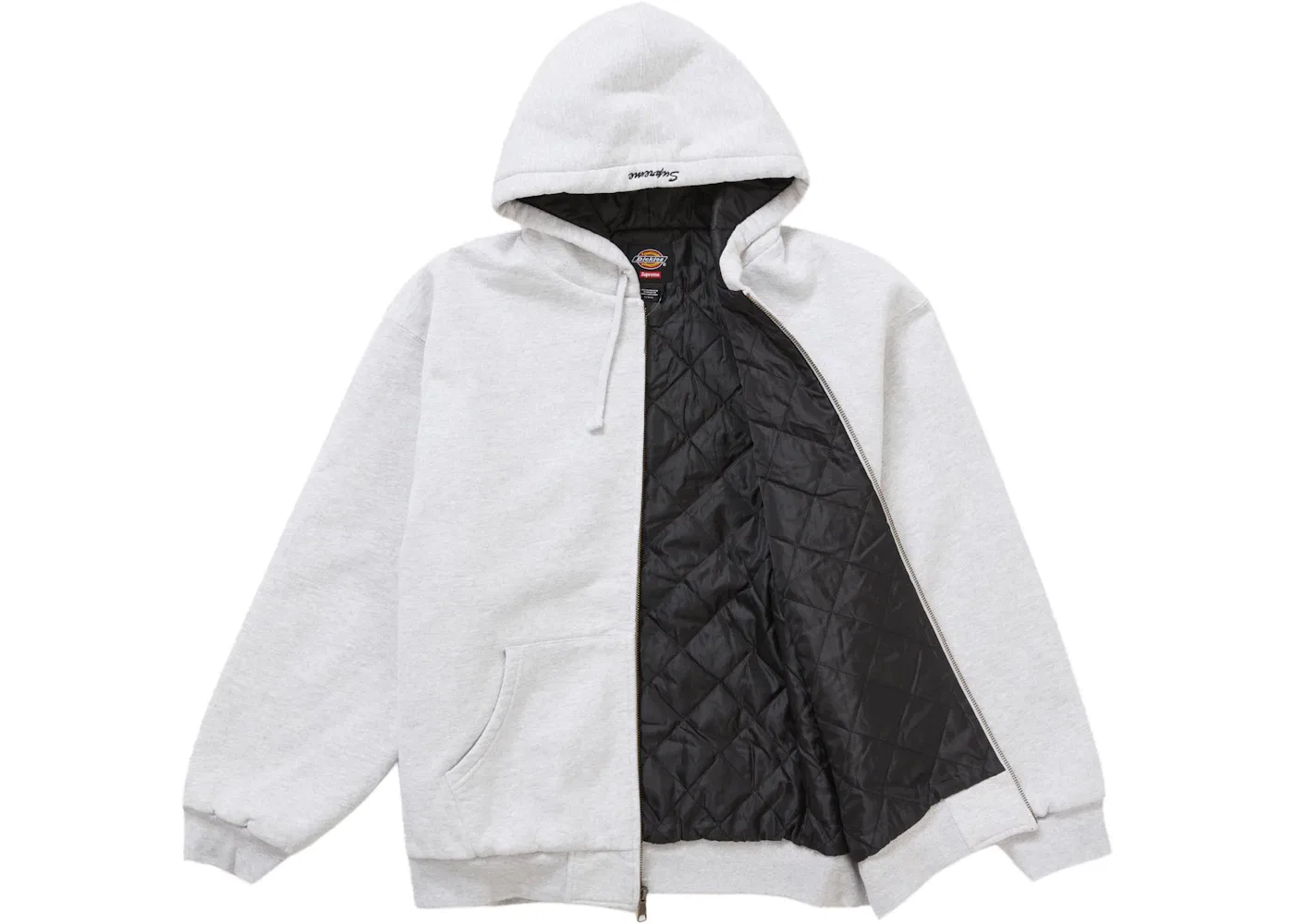 Мужская худи с капюшоном на молнии с подкладкой Supreme Dickies, Heather Grey — фото 2