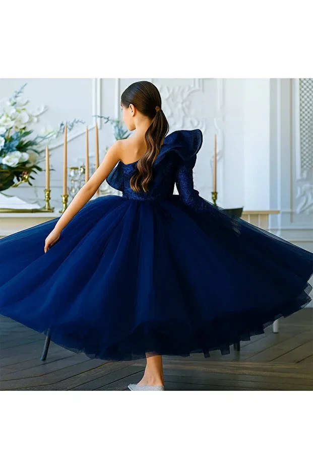 Детское платье для девочек с длинным рукавом Miço Kids, Navy Blue — фото 2