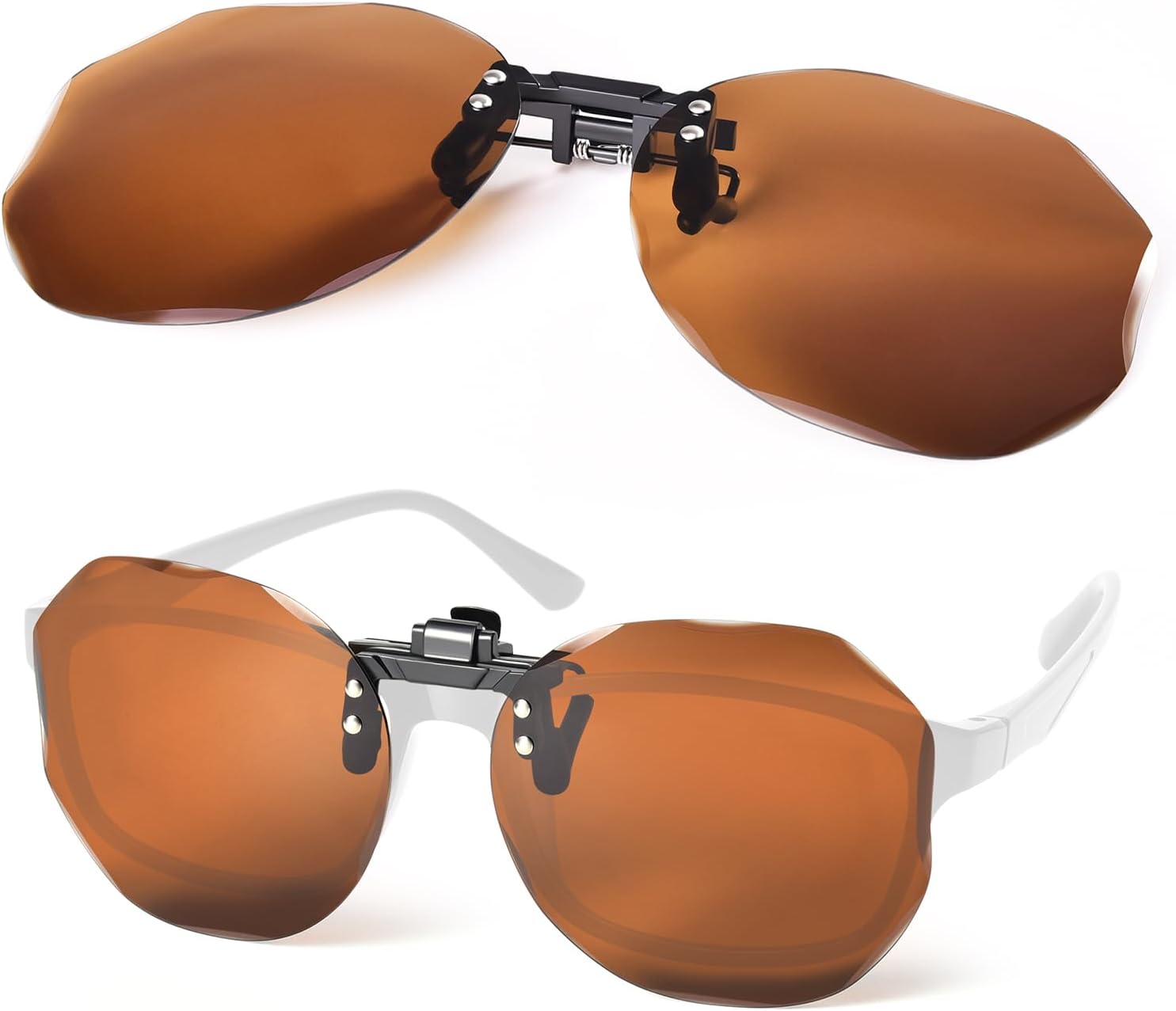 

Солнцезащитные очки Polygon Clip On для женщин и мужчин, надеваемые поверх очков с диоптриями, поляризованные, откидные, надеваются поверх солнцезащитных очков TINHAO, Brown