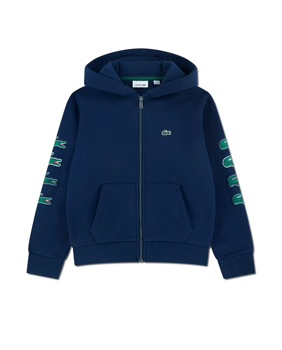 

Флисовая толстовка с капюшоном и молнией с графическим принтом для мальчика Lacoste, синий