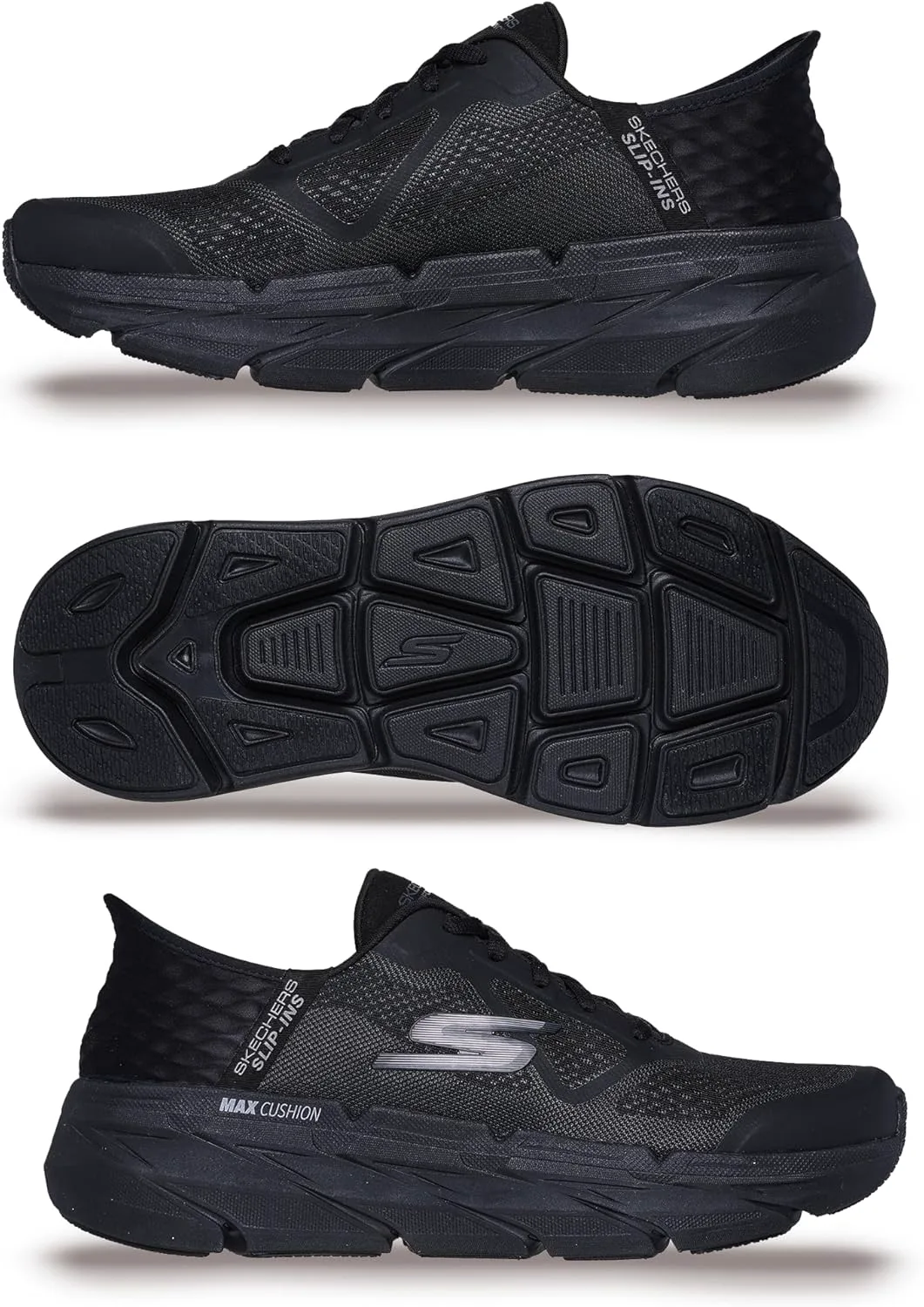 Мужские кроссовки Skechers Max Cushioning Slip-ins - для тренировок, бега и ходьбы с амортизирующей стелькой из мемори-пены, черный — фото 3
