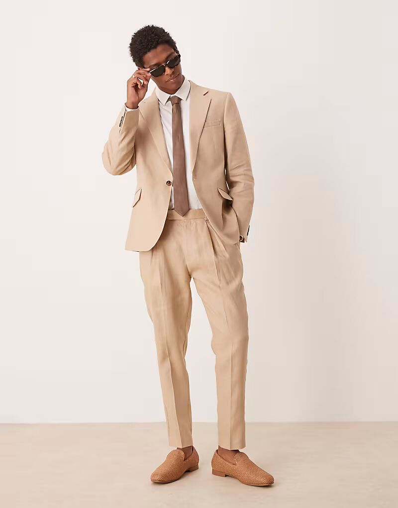 

Зауженные брюки из 100% льна премиум-класса бежевого цвета Asos Design