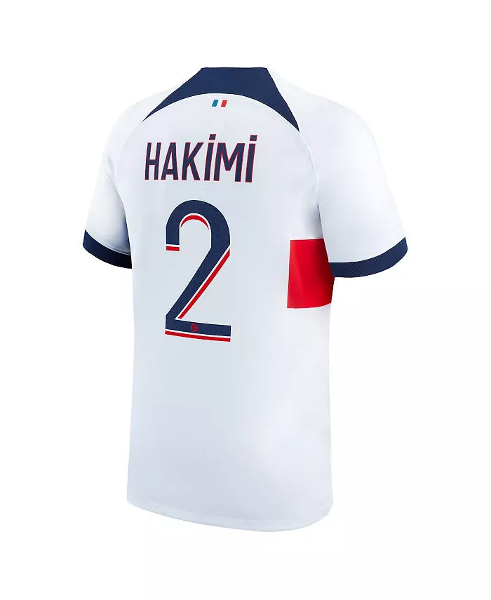 Мужская футболка Achraf Hakimi белая Paris Saint-Germain 2023/24 гостевая реплика игровой формы Nike — фото 2