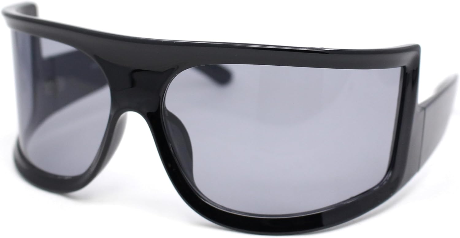 

SA106 Солнцезащитные очки с плоской верхней частью, увеличенным обтекаемым дизайном, изогнутыми линзами, пластиковыми линзами, в стиле ретро и спортивного дизайна, All Black