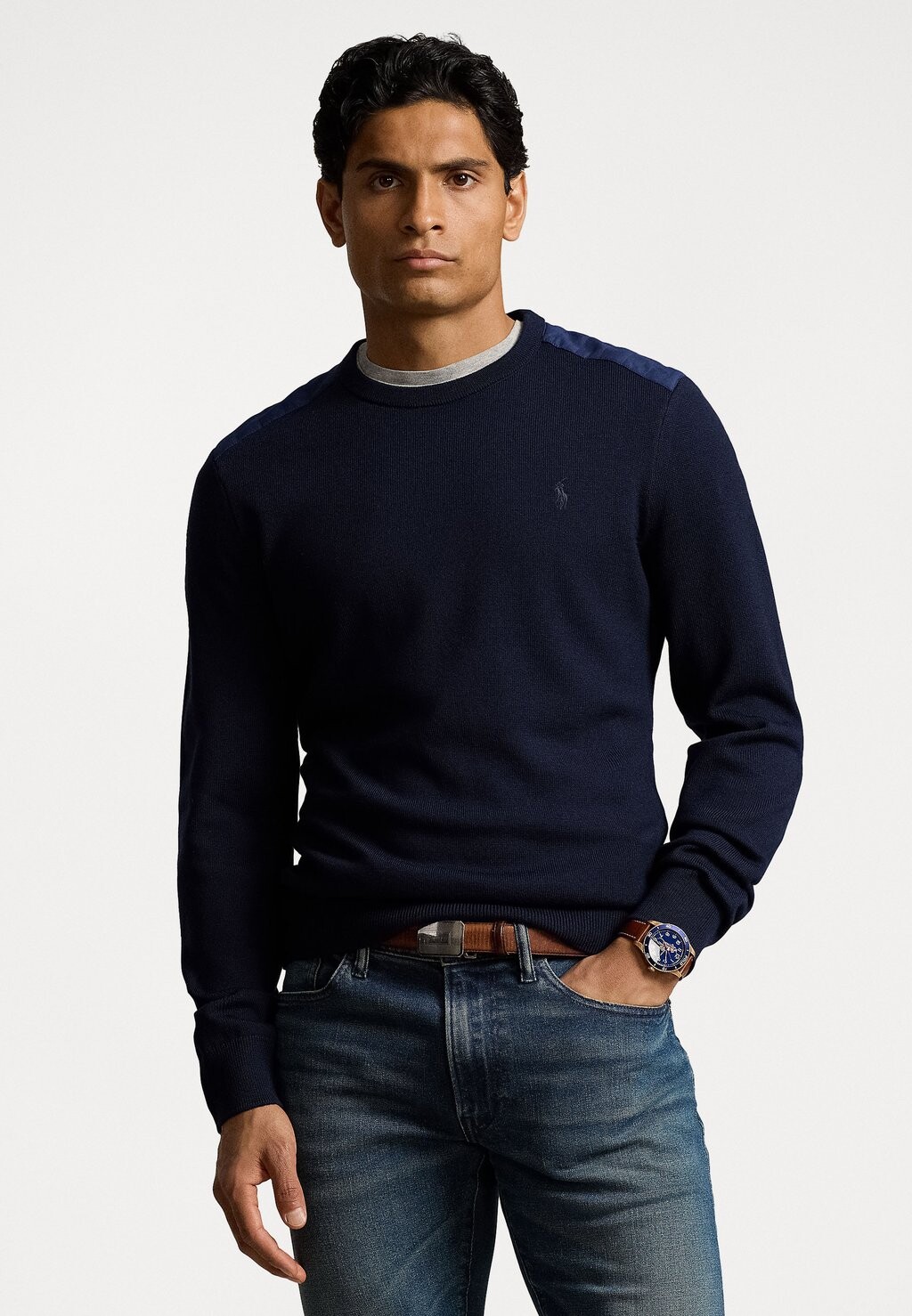 

Джемпер CONTRAST PANEL WOOL CREWNECK SWEATER Polo Ralph Lauren, темно-синий