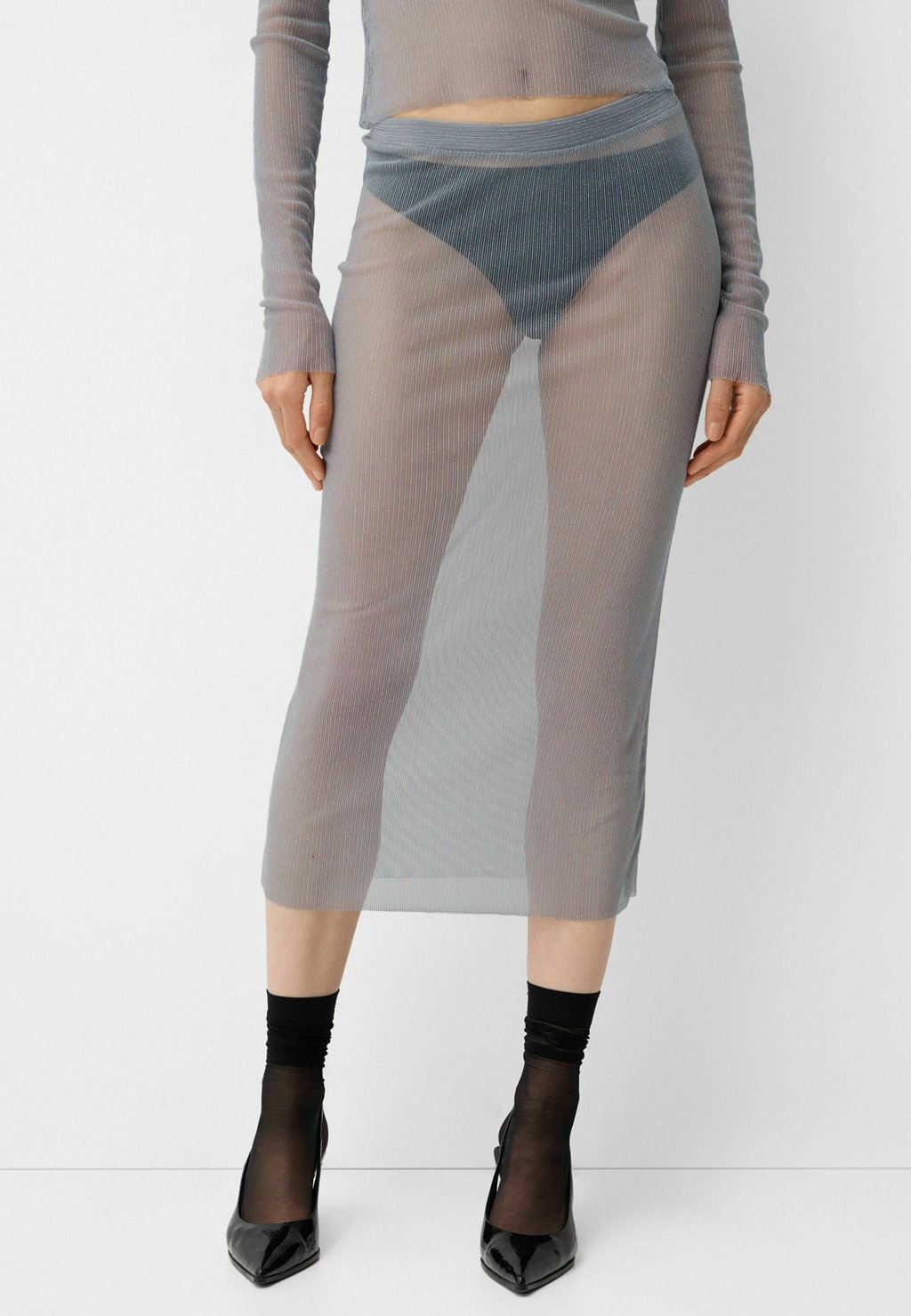 

Юбка-карандаш MIDI Bershka, серебристый