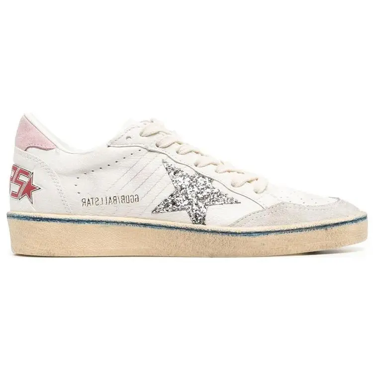Golden Goose Баллстар низкие кожаные кроссовки бело-серебристые, цвет White Silver — фото 2