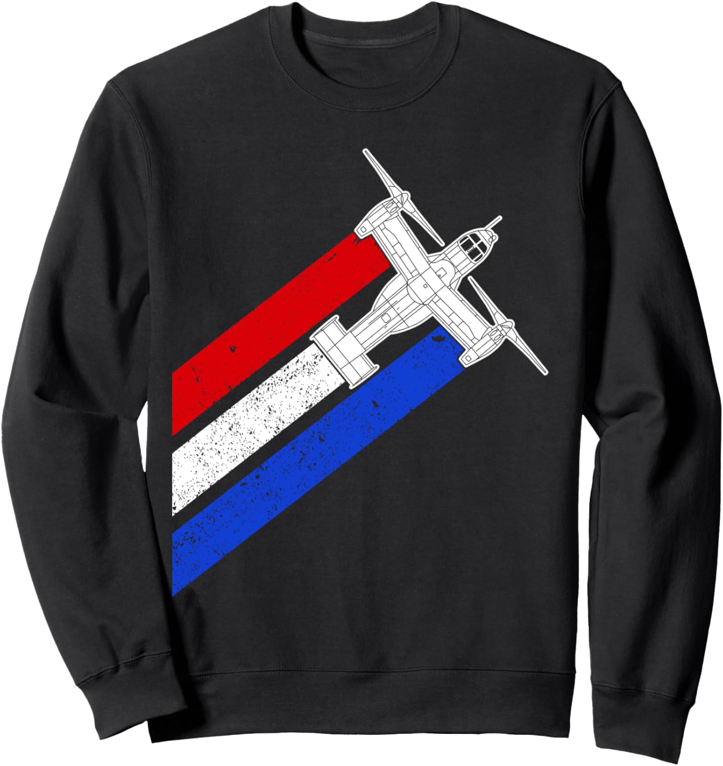 

Толстовка с изображением военного вертолета V-22 Osprey, красно-бело-синие следы от него, черная The Salty Veteran