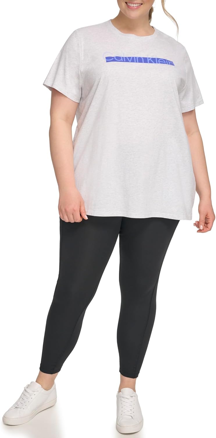 

Женская футболка Calvin Klein с коротким рукавом и логотипом Sliced Logo, Optic Heather/Luna