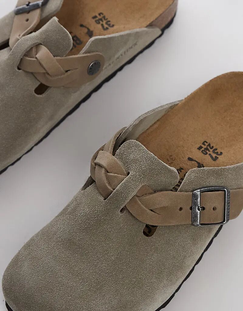 Узкие плетеные сабо Birkenstock Boston серо-коричневого цвета — фото 3