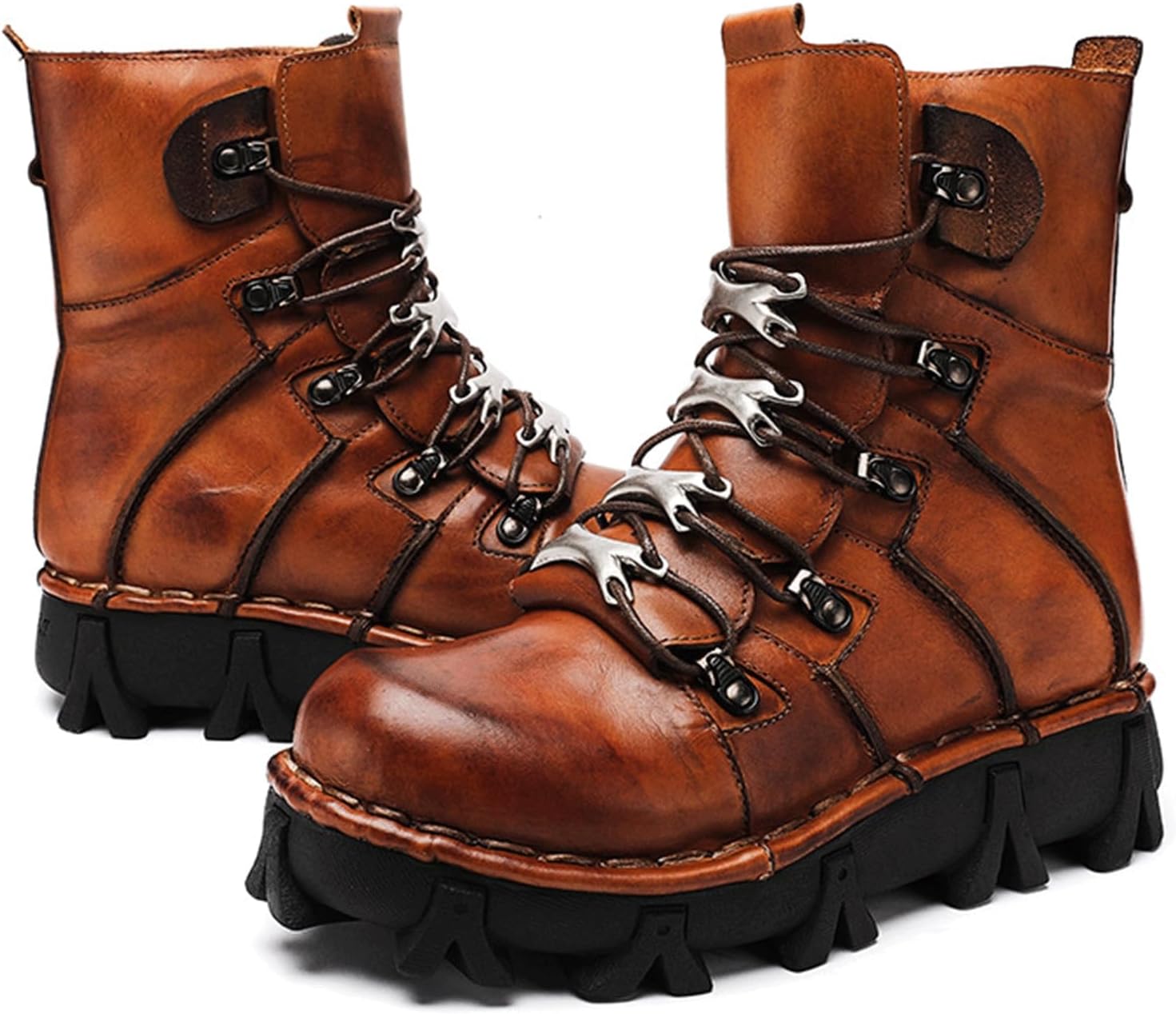 

Мужские кожаные мотоциклетные ботинки, ручной работы, с толстой подошвой, шнуровкой, средней высоты, дышащие ботинки для улицы Raspio, коричневый