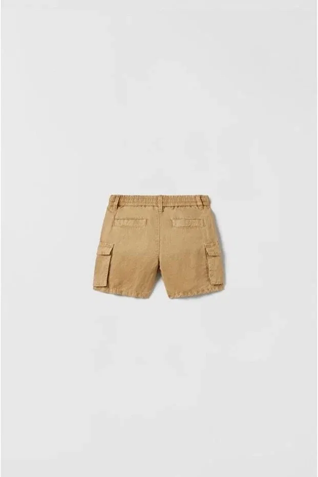 Детские шорты для девочек льняные карго Daisydolly, Tan Color — фото 2
