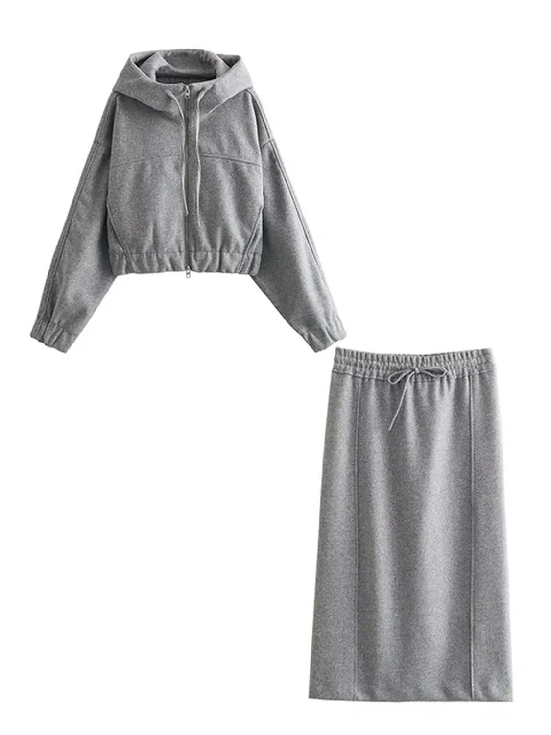 Женский свободный кардиган с капюшоном и молнией, серый, Skirt Only 02 — фото 3