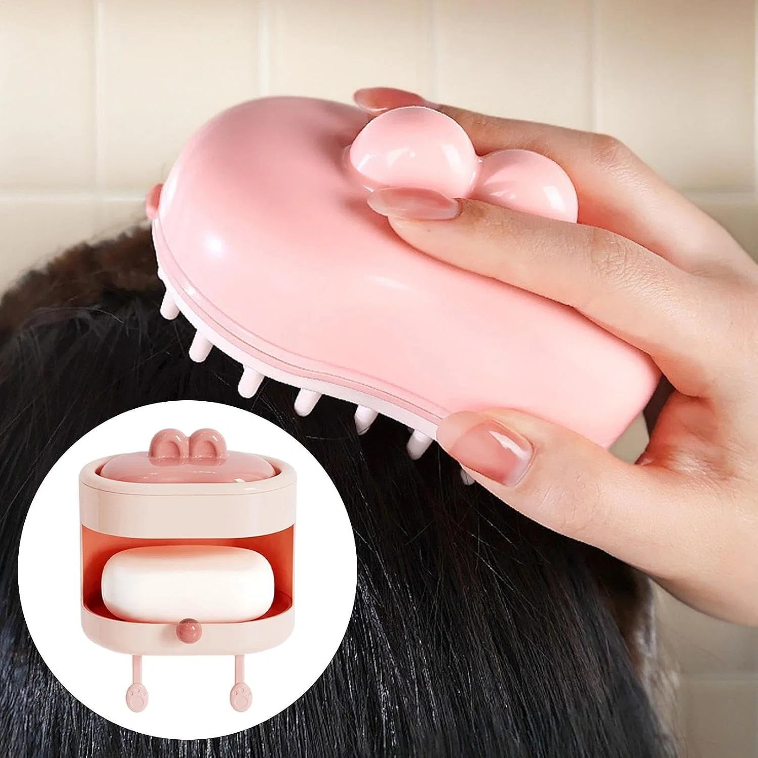 Щетка для тела двусторонняя с мыльницей и крючком, New Pink Generic — фото 3