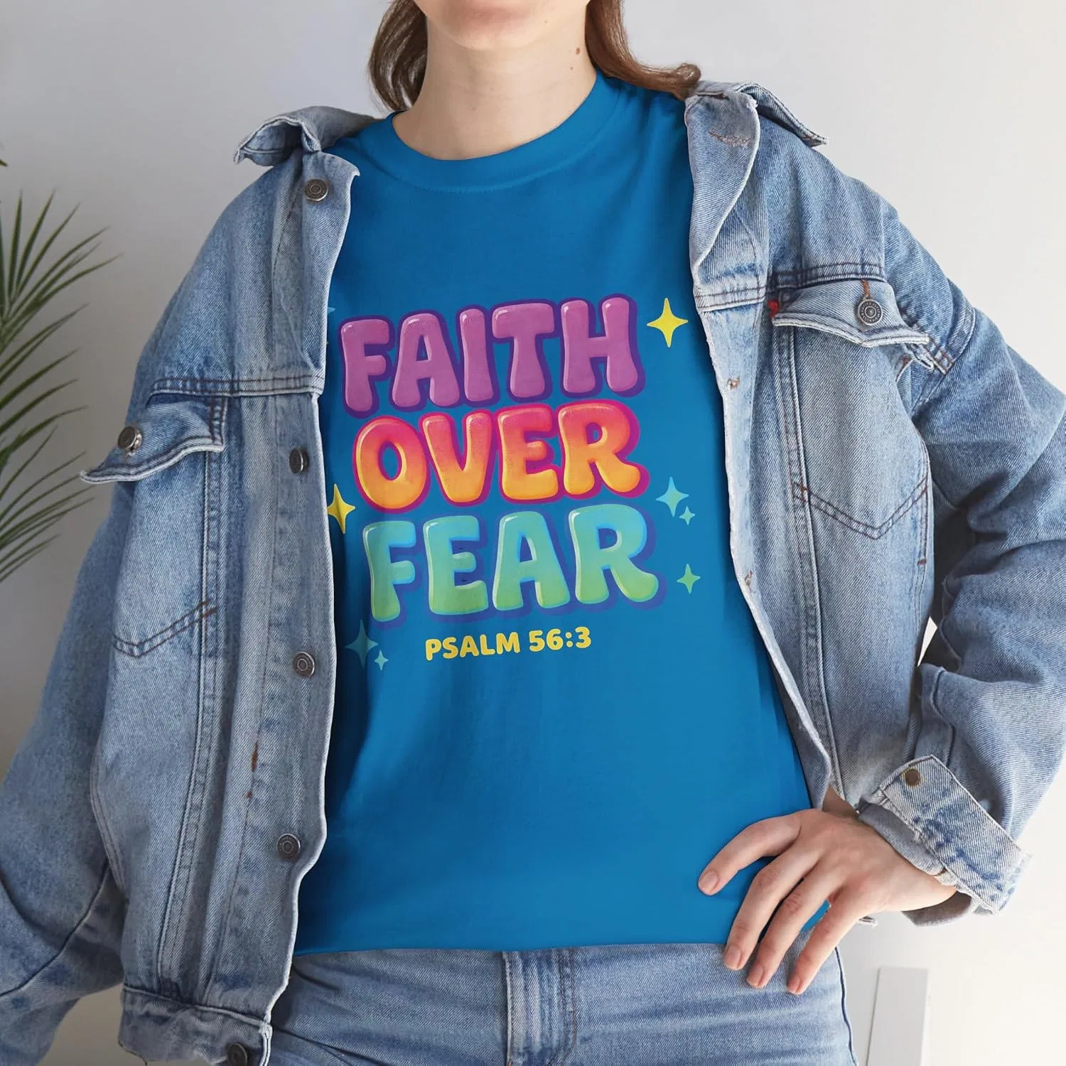 Мужская футболка с принтом Faith Over Fear, сапфировый — фото 2