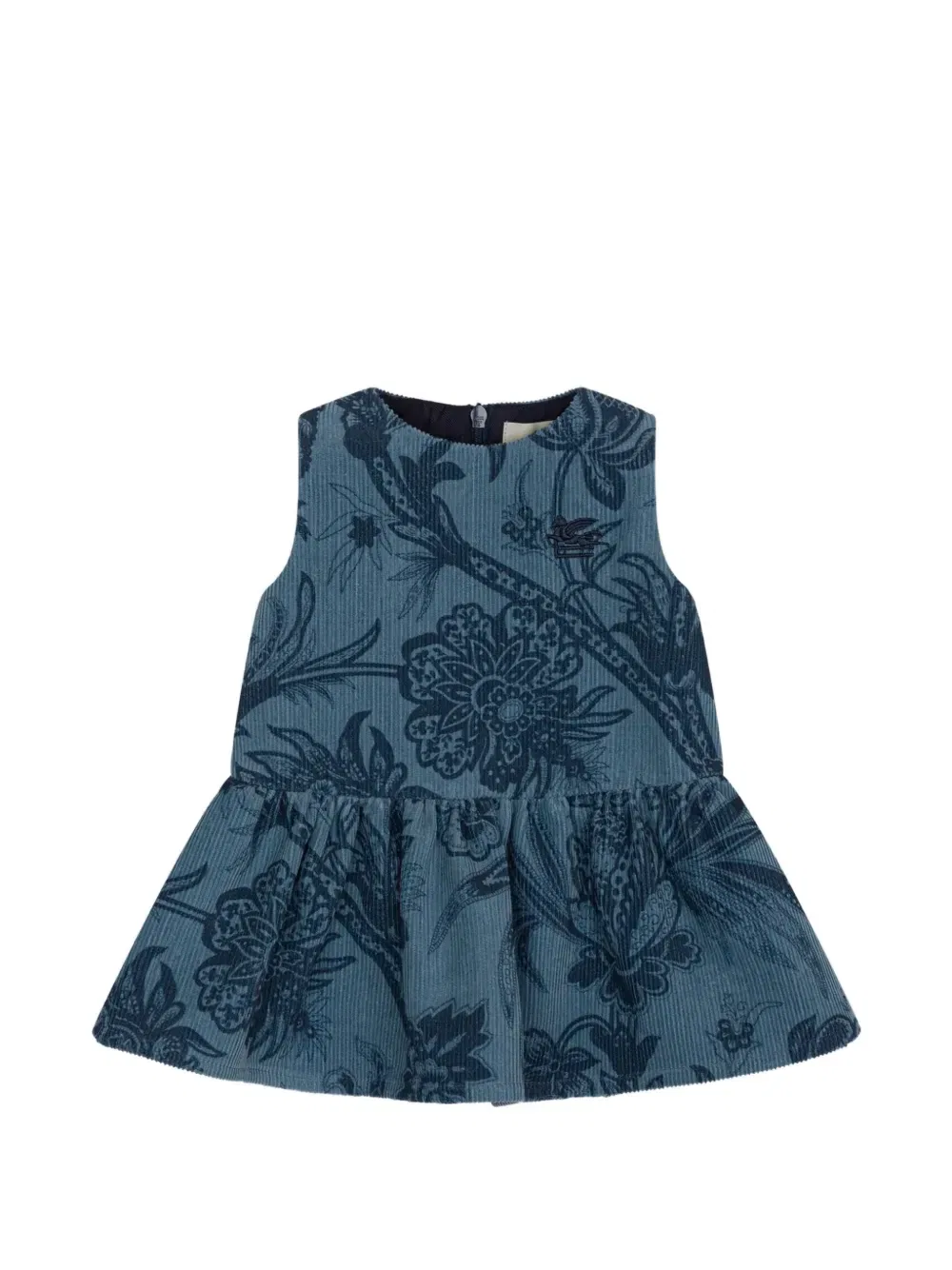Бархатное платье с принтом листьев Etro Kids, синий