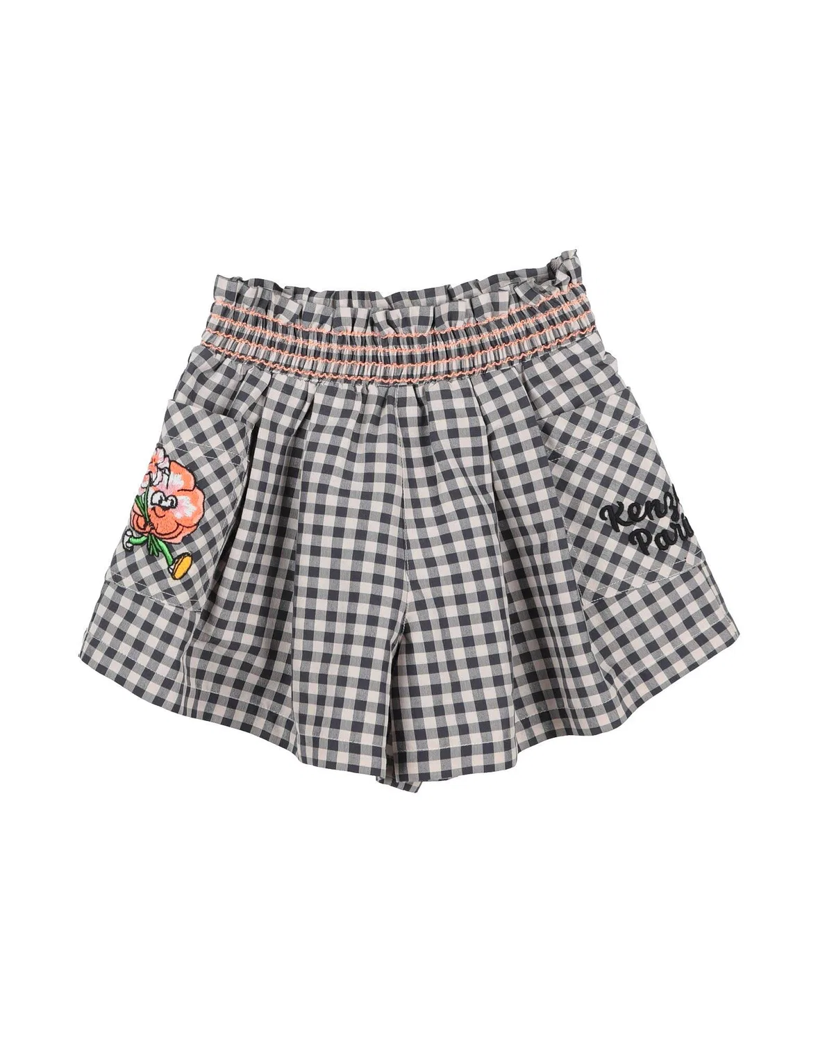 Детские шорты для девочек в клетку с принтом Kenzo Kids, черный