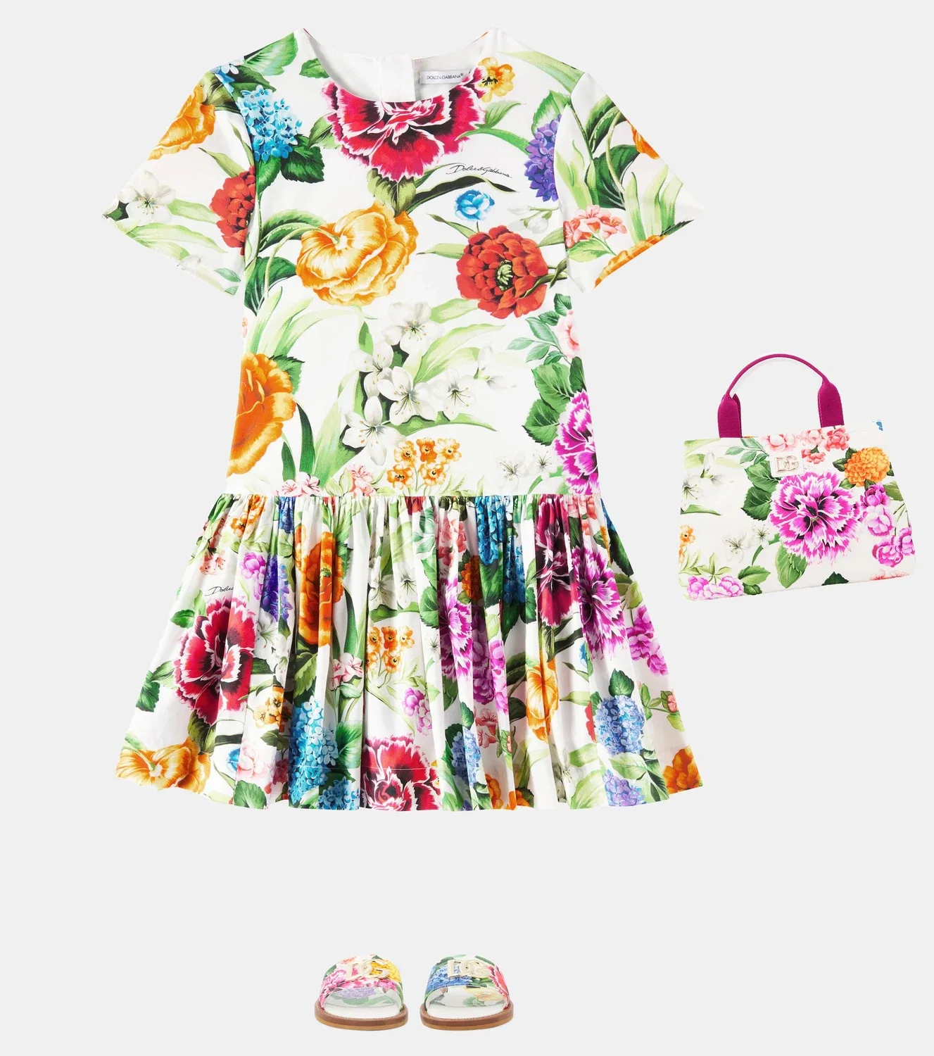 Платье хлопковое с цветочным принтом Dolce&Gabbana Kids, белый — фото 2