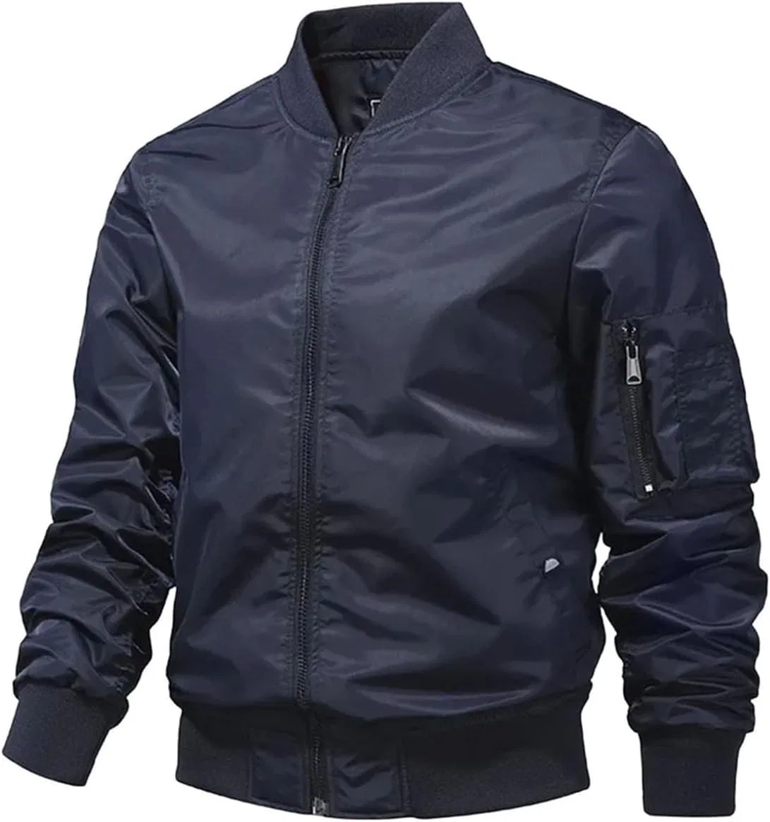 Мужская куртка-бомбер легкая с воротником-стойкой, Varsity Jackets, тёмно-синий