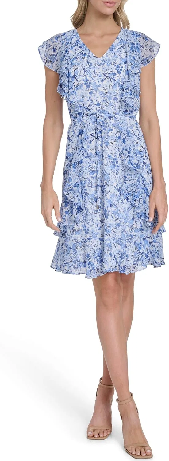 Женское мини-платье без рукавов из шифона Tommy Hilfiger, French Blue Multi — фото 2