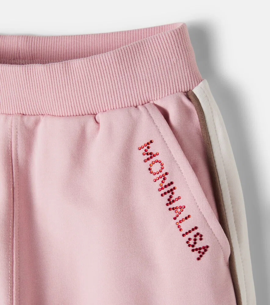 Украшенные спортивные штаны из смесовой хлопковой ткани Monnalisa, розовый — фото 4