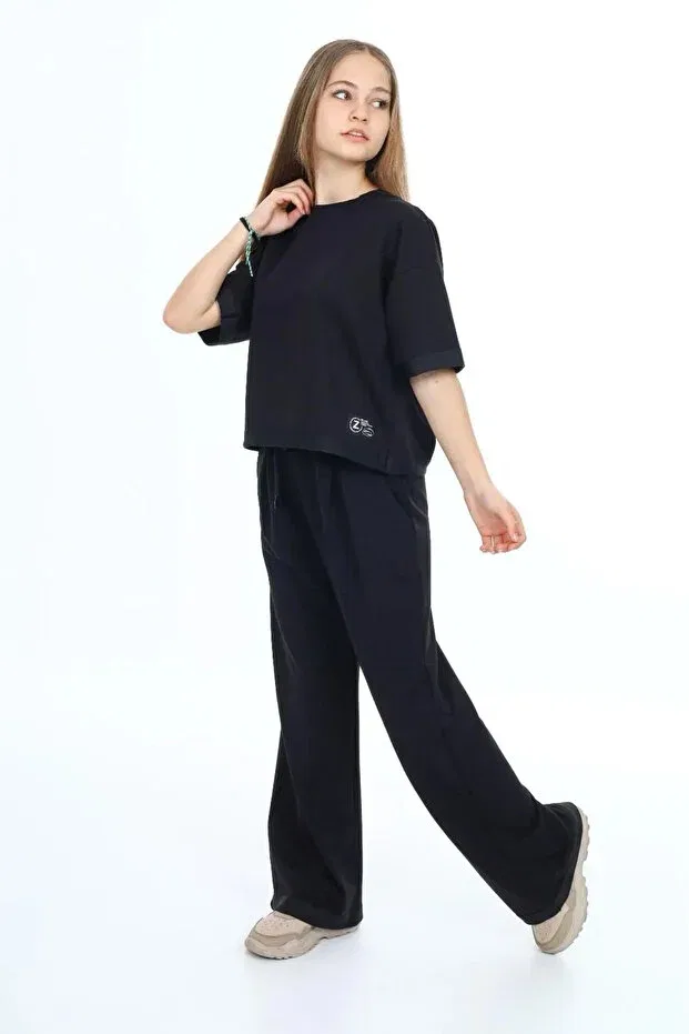 Детский спортивный комплект для девочек хлопковый Jannock, Black
