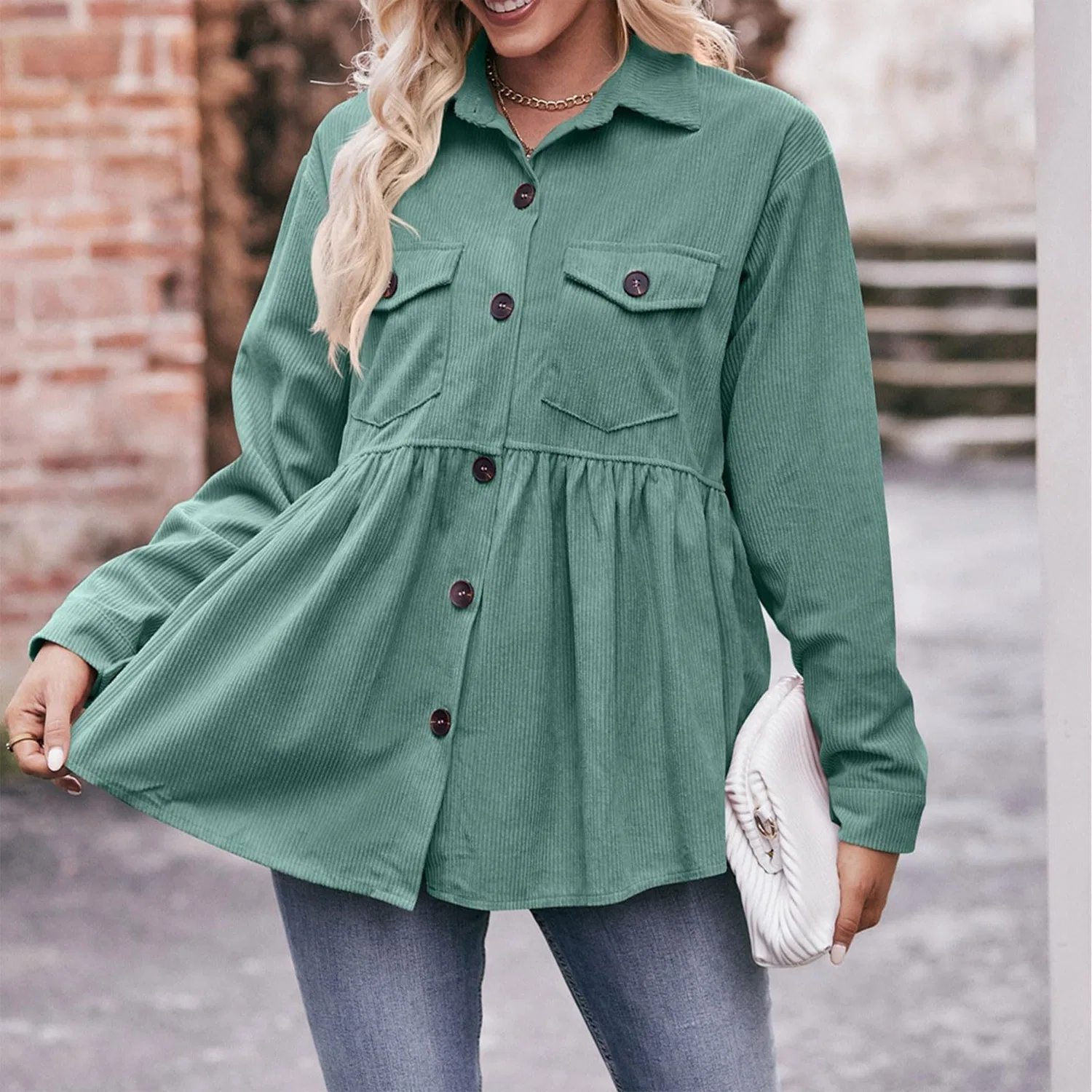 Женская куртка из вельвета с длинным рукавом Lino Donna, Verde — фото 3