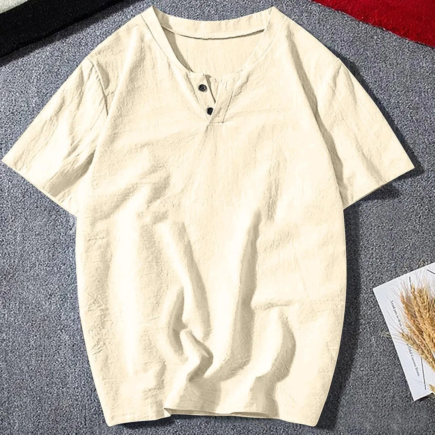 Мужская футболка с коротким рукавом из хлопка и льна, Beige — фото 2