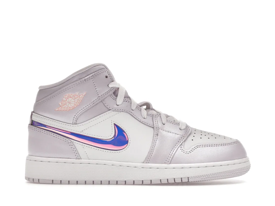 Детские кроссовки для девочек с принтом Jordan 1 Mid SE Jordan, Barely Grape/White/Atomic Pink