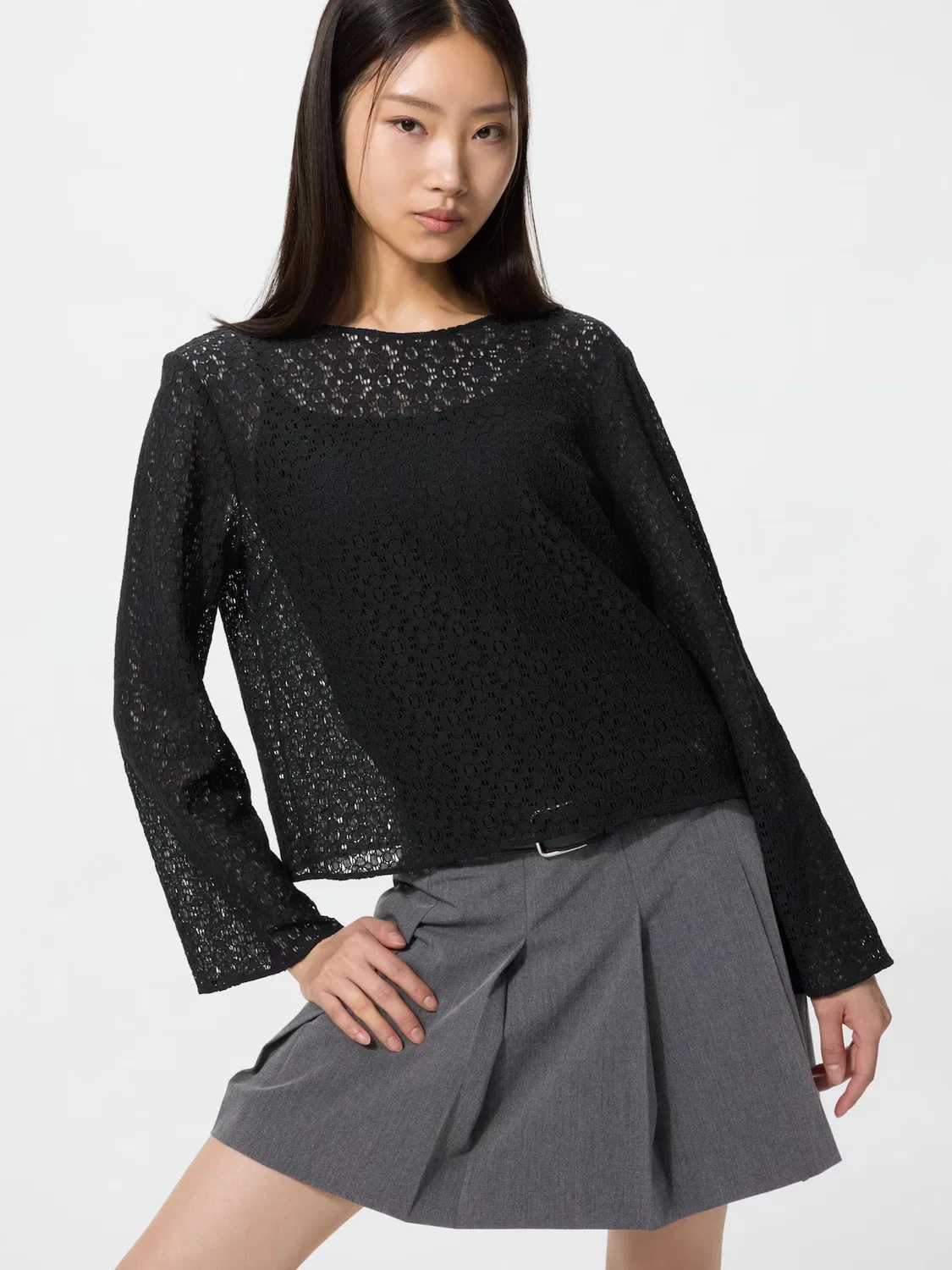 Блузка Uniqlo, кружевная, черная