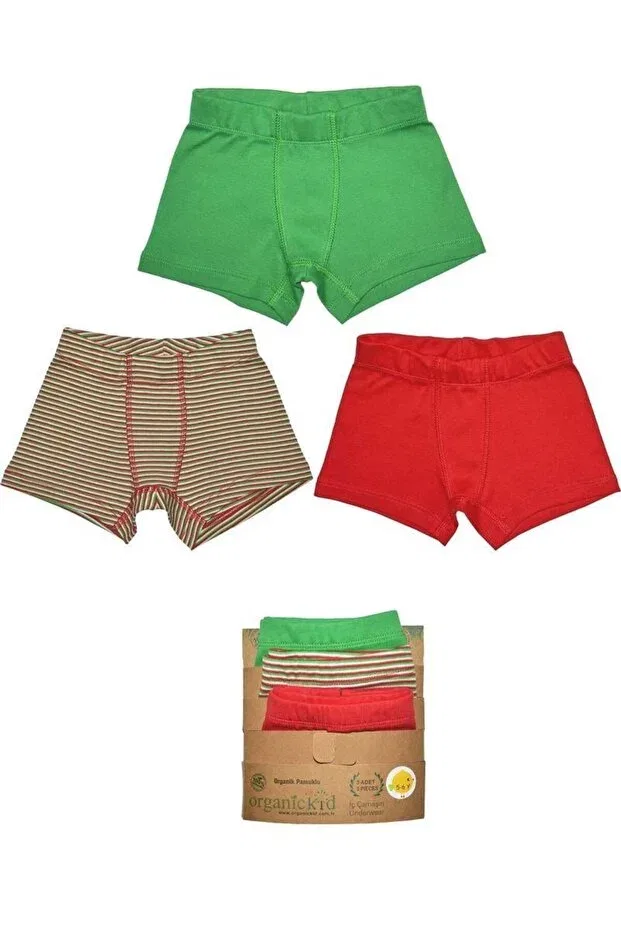 Детский комплект трусов для мальчиков с полосками Cookie Organickid, Red-Green-Red/Green Striped