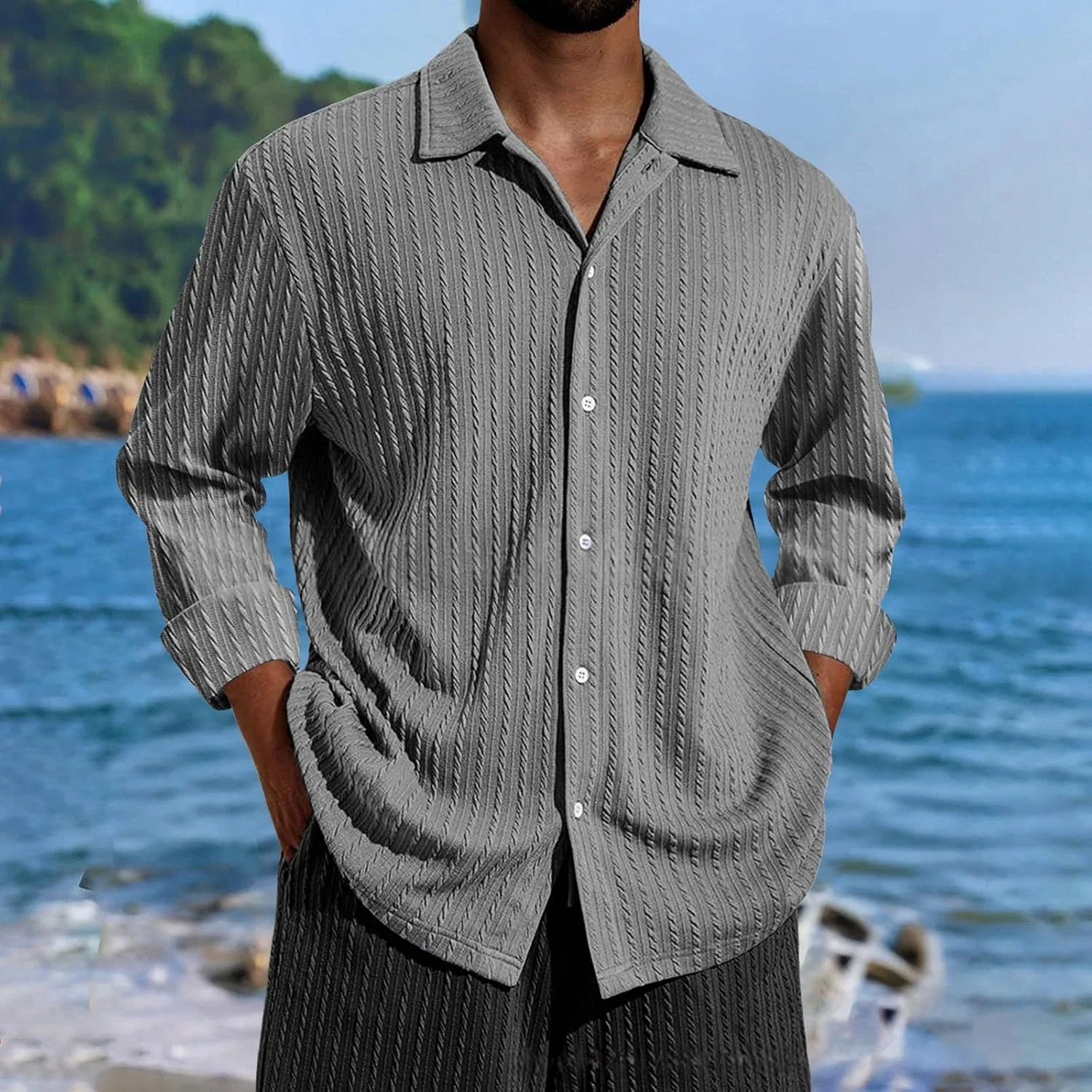Мужская рубашка классическая Loose Fit, Dark Gray — фото 2
