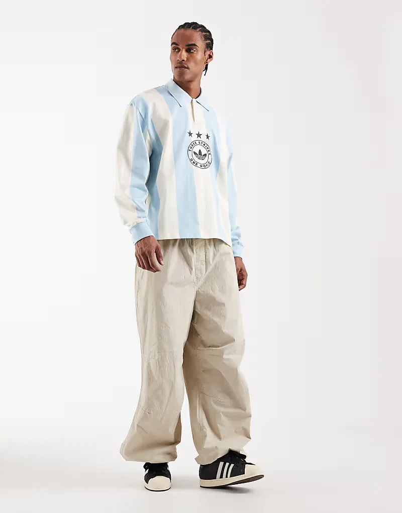 Графическая поло-рубашка Adidas Originals в сине-кремовую полоску — фото 2