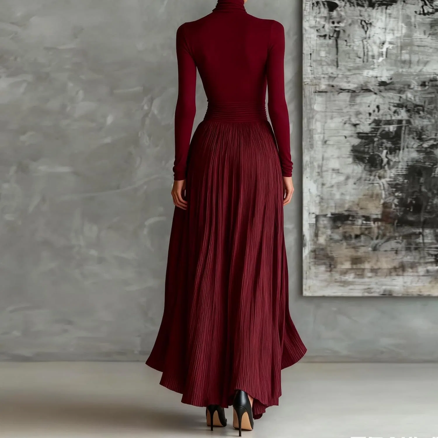 Женское платье-макси с поясом A-силуэта, Deep Red — фото 3