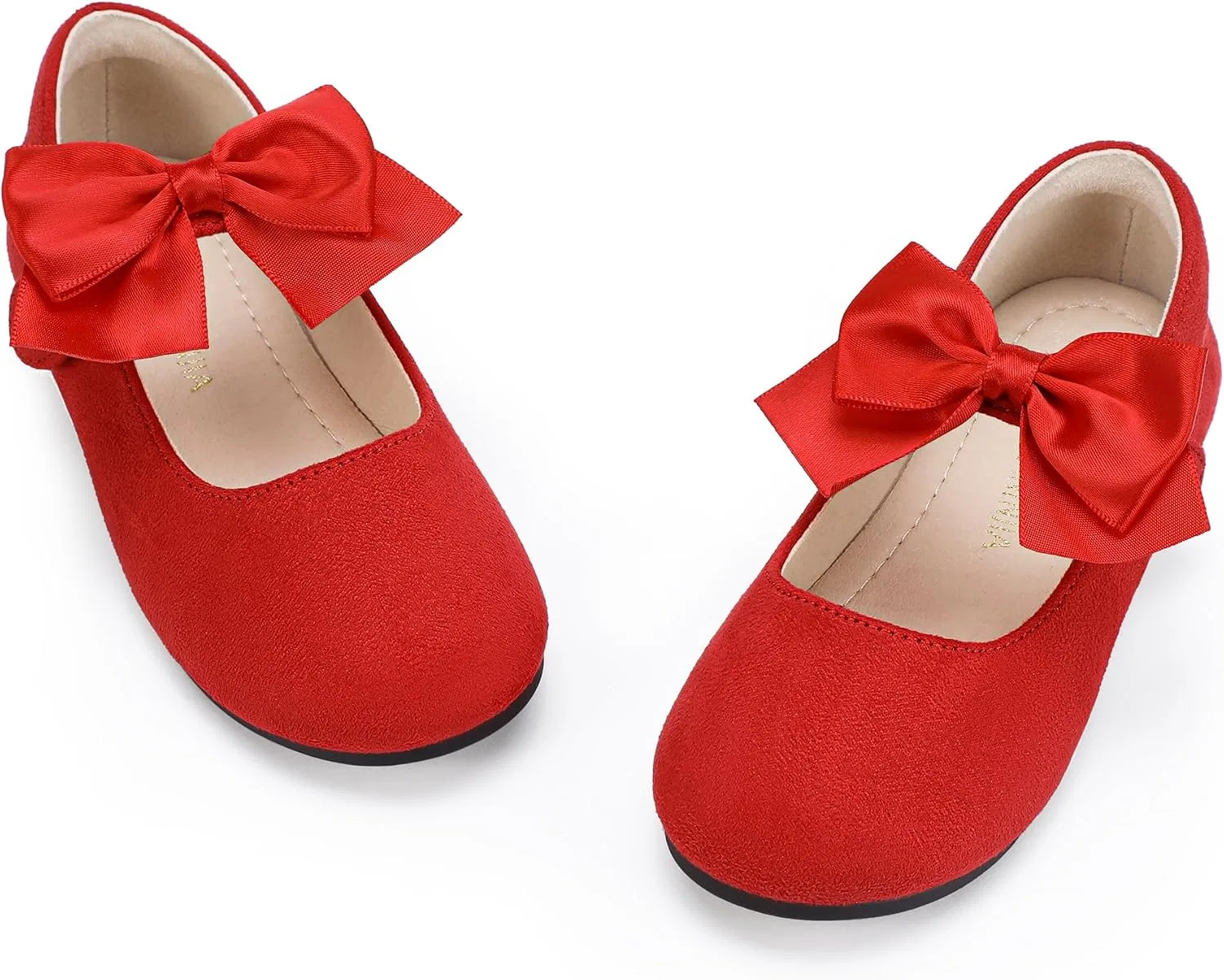 Детские балетки для девочек с бантом Mary Jane PANDANINJIA, Red Suede