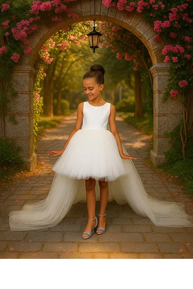 Детское платье с длинным шлейфом Tutu Skirt Tomac, White — фото 2
