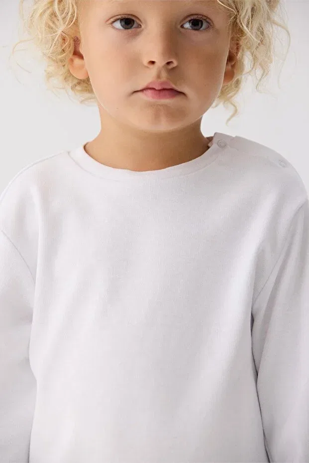 Детское для мальчиков футболка с длинным рукавом хлопковая Nebbati Basic, White — фото 3