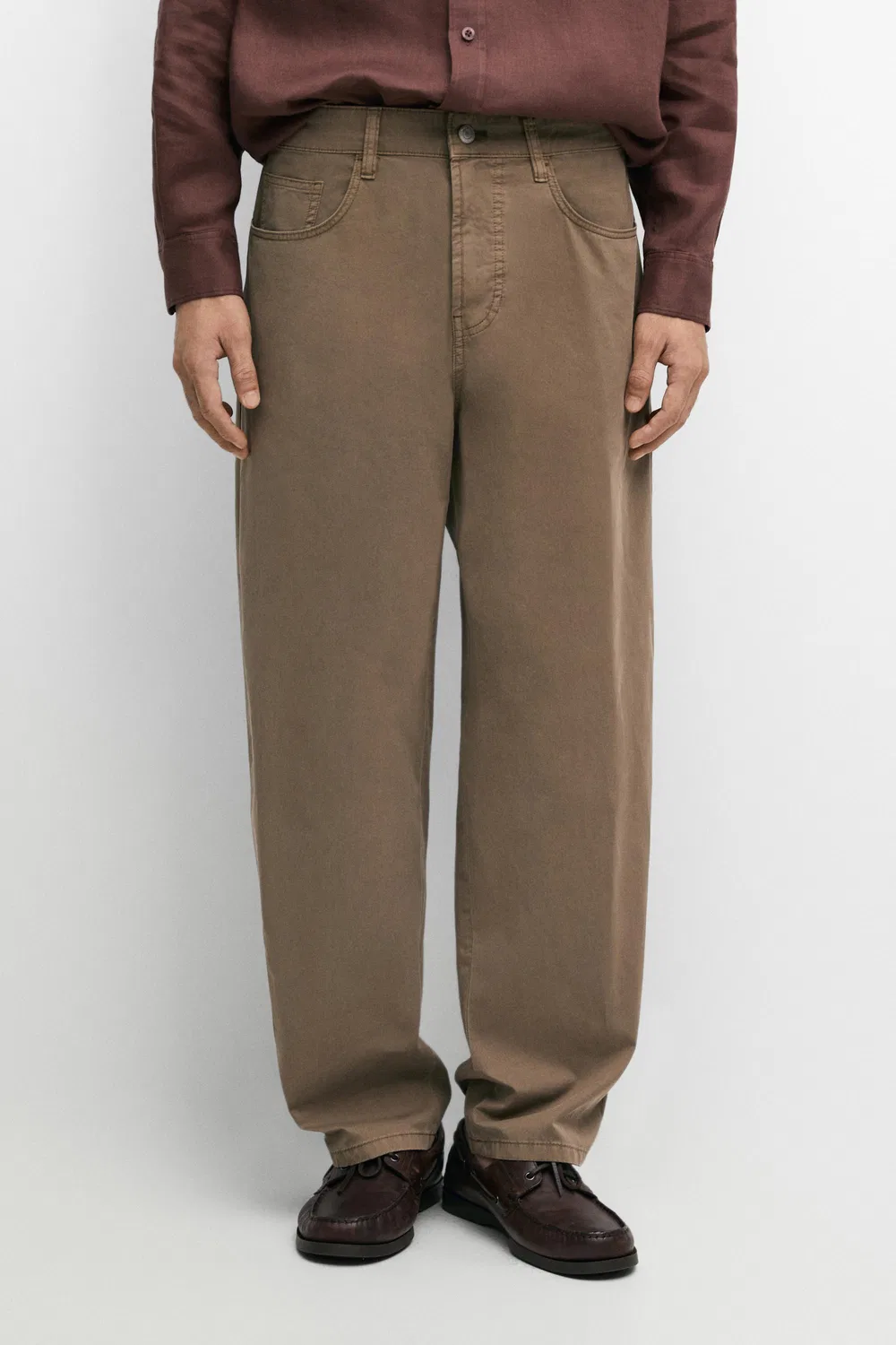 Брюки Massimo Dutti Barrel Fit Poplin Denim-Effect, охра