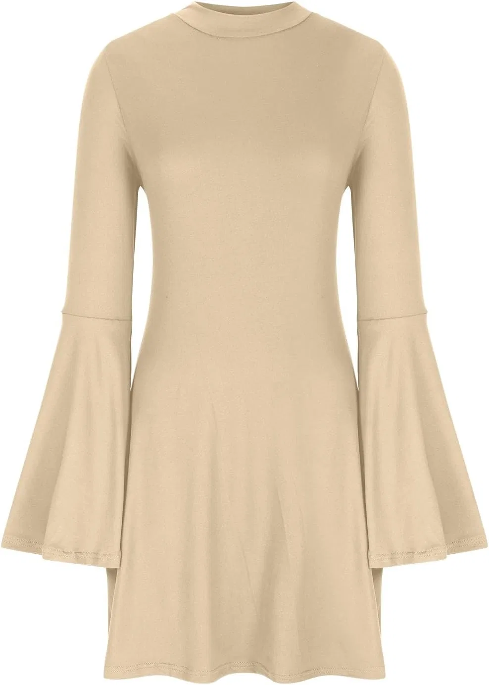 Женское повседневное мини-платье с длинным рукавом, Beige — фото 4