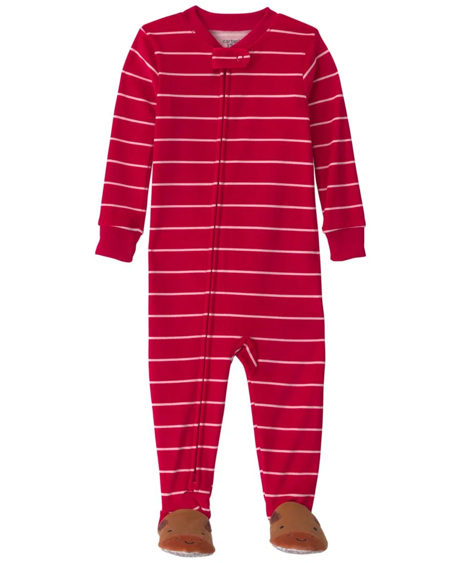 Пижама с ножками из велюра с принтом Moose Striped Carter's, Red